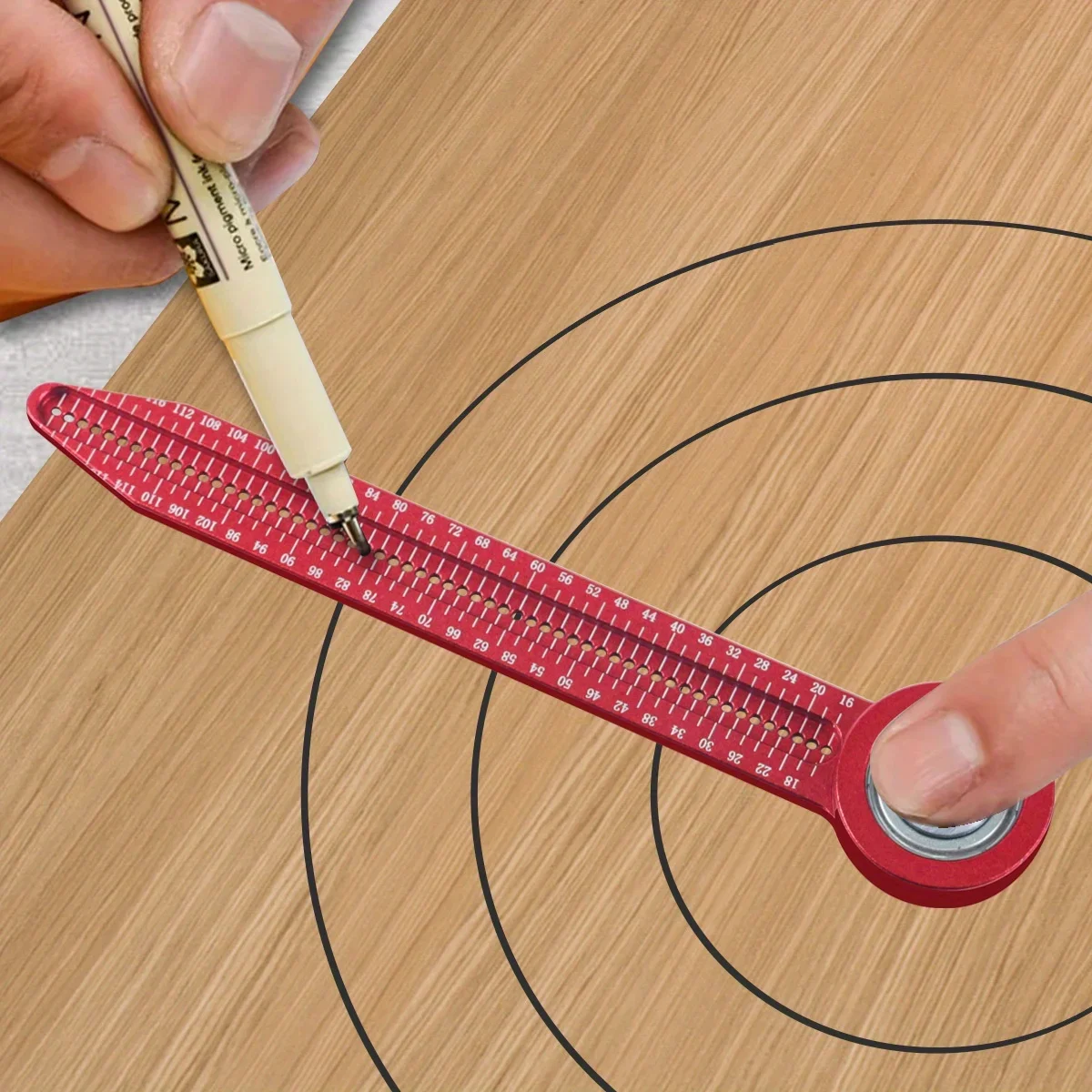 Woodworking circular drawing ruler, fixed point marker, adjustable drawing circular ruler, precision drawing measurement tool