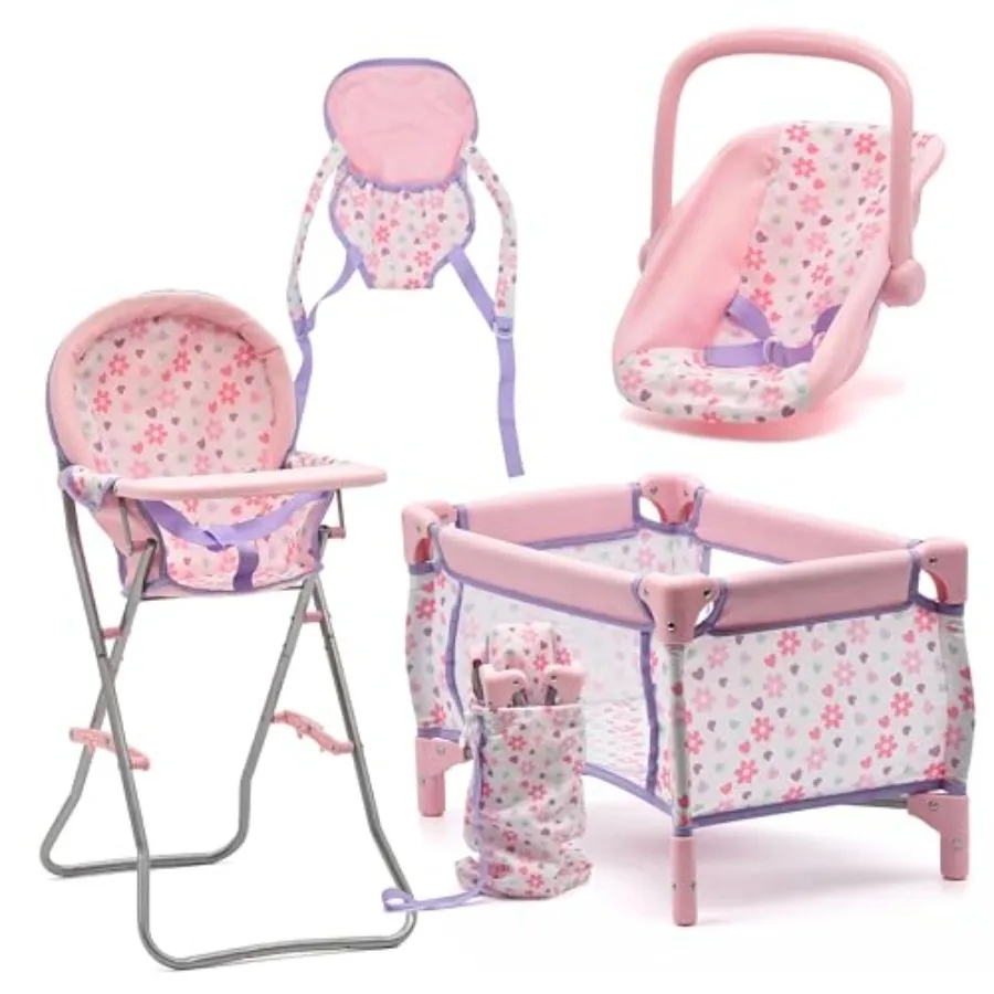 Baby Doll Nursery Playset Bed Carrier High Chair and Seat Baby Doll Accessories Set Playpen Storage Bag Role Play Deluxe Doll S