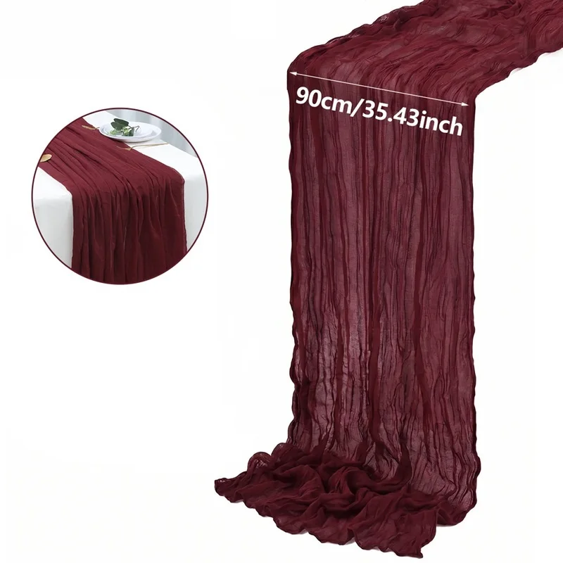 Burgundy Table Runner Cheesecloth Gauze Rustic Boho Cheese Cloth Table Runner Wedding Bridal Shower Birthday Party Decorations