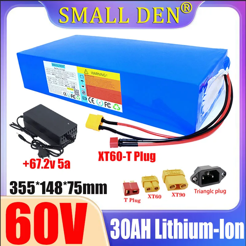 

New 60V 30Ah lithium battery pack 16s6p suitable for 0-3000W motors 67.2V with BMS high-power rechargeable battery pack