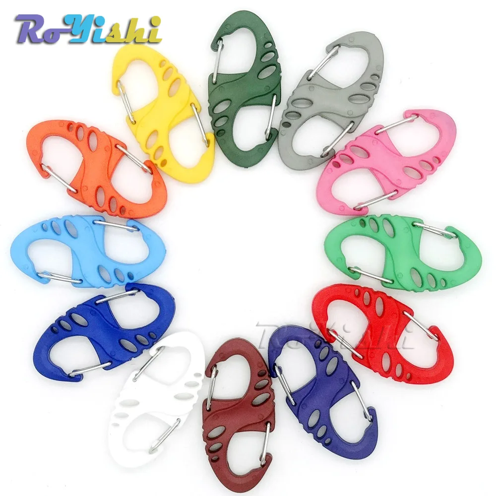 12 pz/pacco clip moschettone in plastica colorata a forma di S per braccialetto/portachiavi di sopravvivenza Paracord