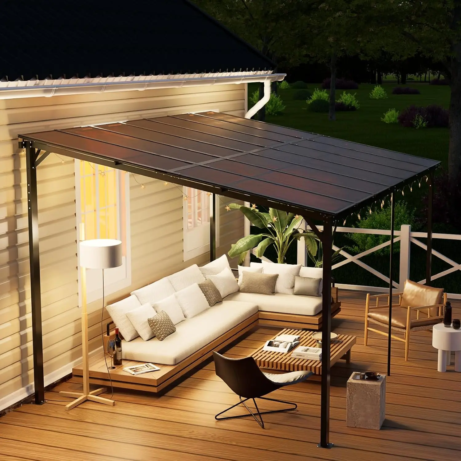 10'×14' Patio Gazebo with Waterproof Fuzzy Strip, Outdoor Gazebo with Innovative Base Support, Wall Mounted Gazebos, Customized
