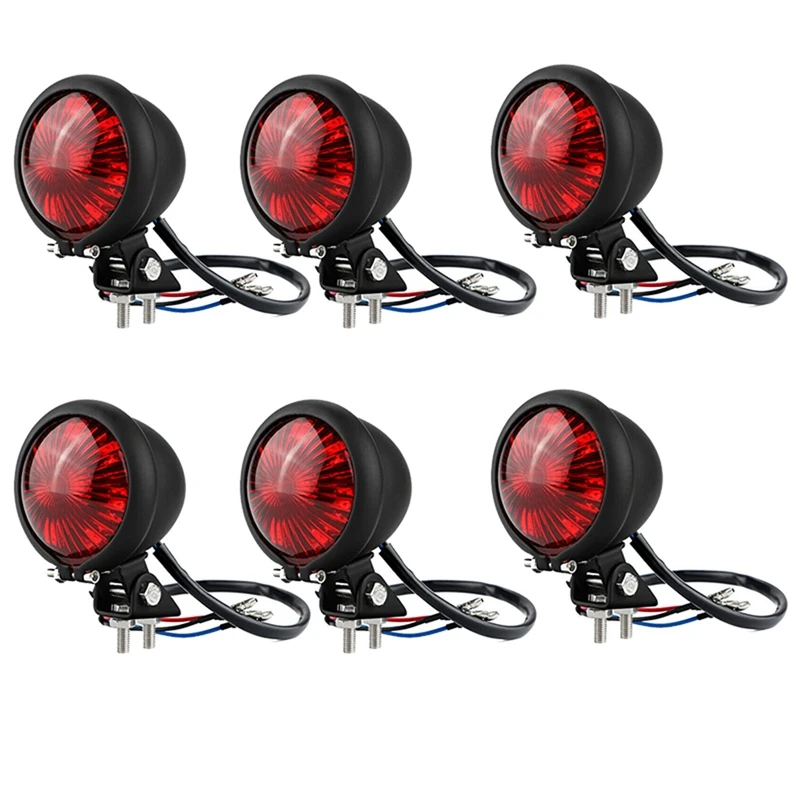 6X Motorcycle LED Rear Tail Light Brake Stop Lamp Moto LED Tail Light For Bobber Chopper Cafe Black