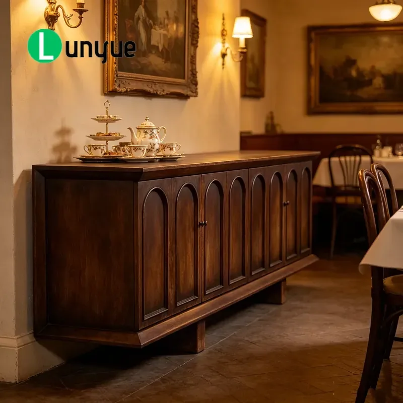 Traditional Carved Wooden Four Door Entrance Table Large Capacity Self Service Side Cabinet for Entryway Corridor Living Room