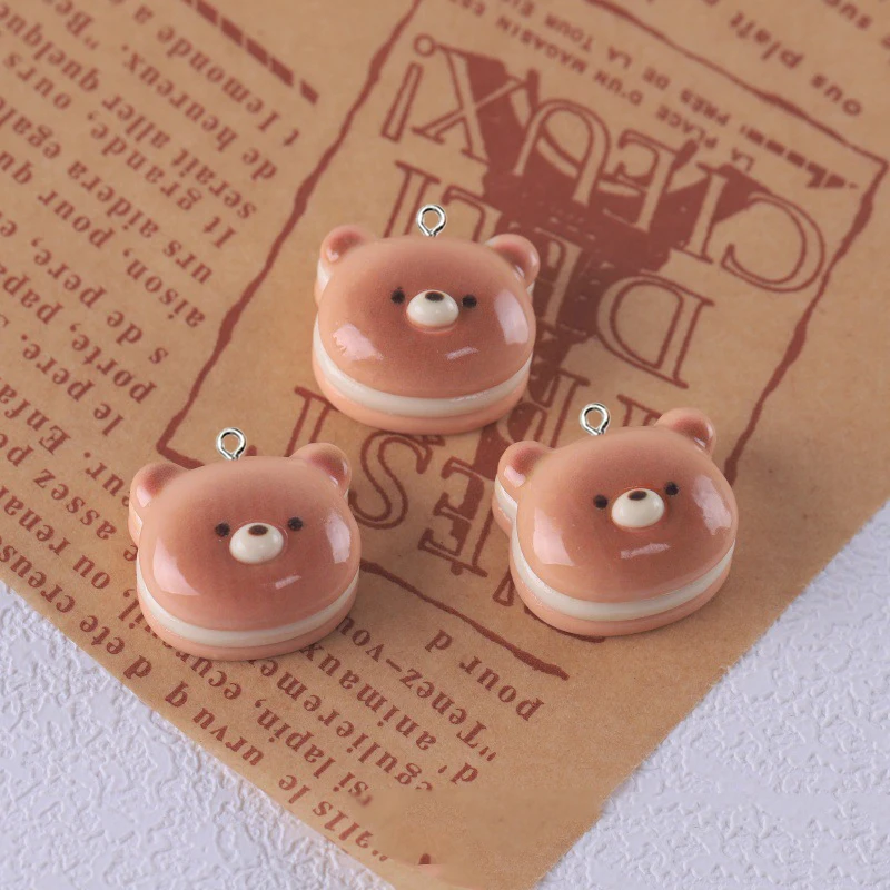 10Pcs Cute Bear Egg Tart Cheese Bread Charms Resin Simulation Food Pendants for Jewelry Make DIY Crafts Keychain Earrings