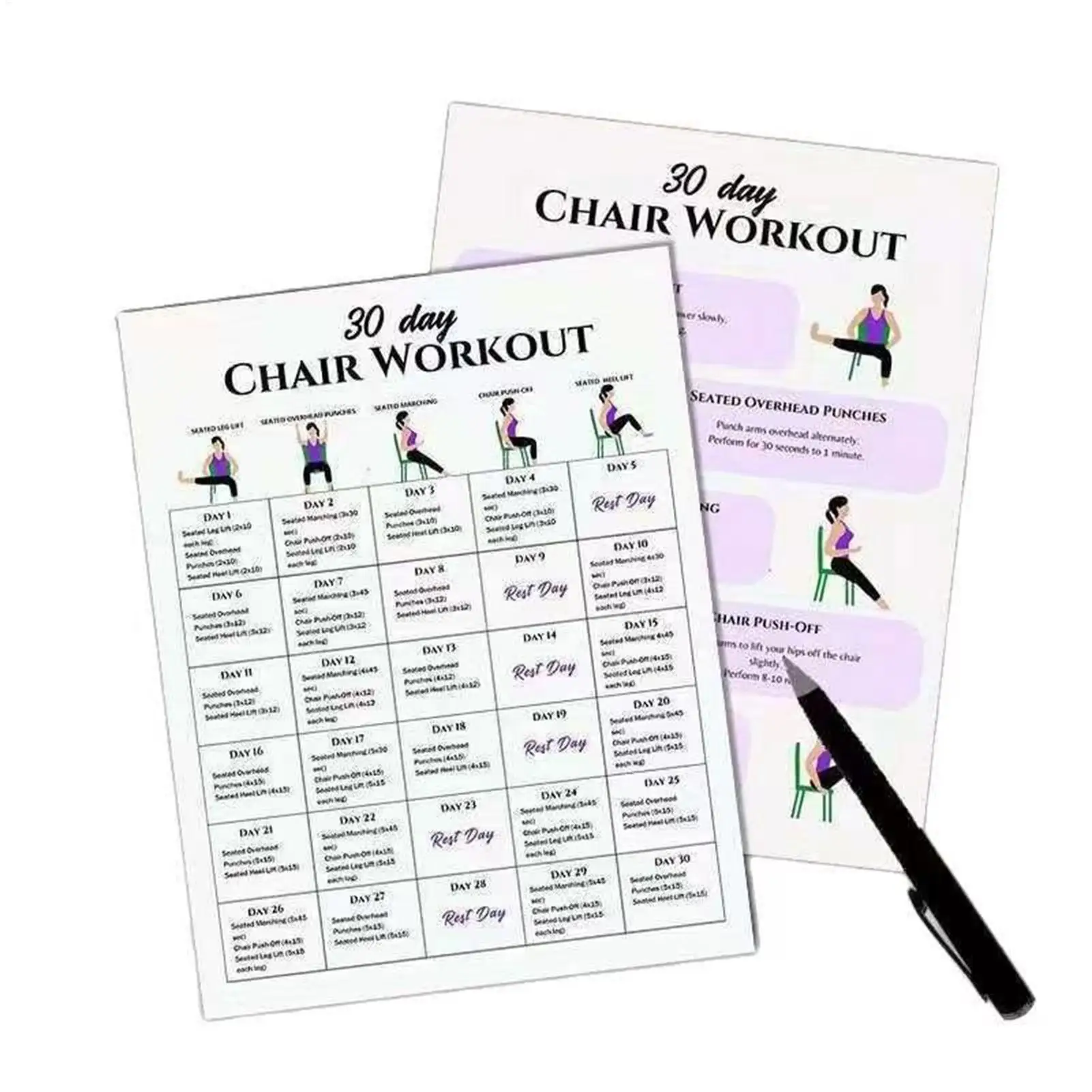 30 Day Chair Exercise Plan 6Pcs/set Yoga Fitness Poster Seated Postures Exercise Charts And Guidelines For Morning Working