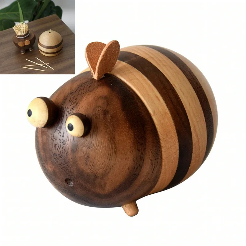 Creative Toothpick Dispenser Wooden Bee Shape Toothpick Holder Birthday Gift For Friends Home Decor And Dining Room Decoration