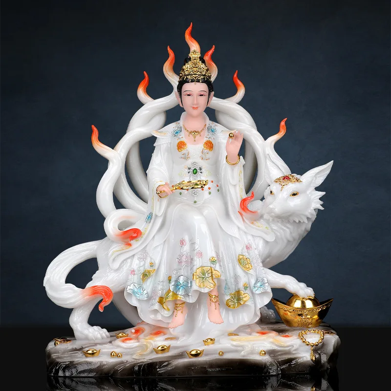Cz nine-tailed fox goddess statue resin nine girls for home spirit fox red real body statue ornament