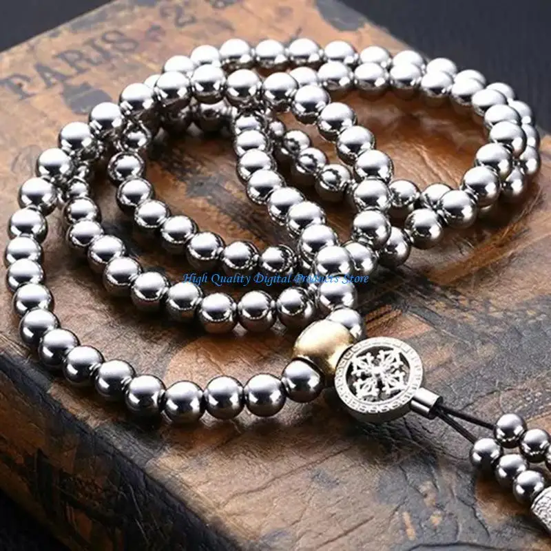 

U2JE 108 Beads Beads Necklace 10mm Diameter Solid Beads Wrist Necklace Hand Beads Bracelet for Defense