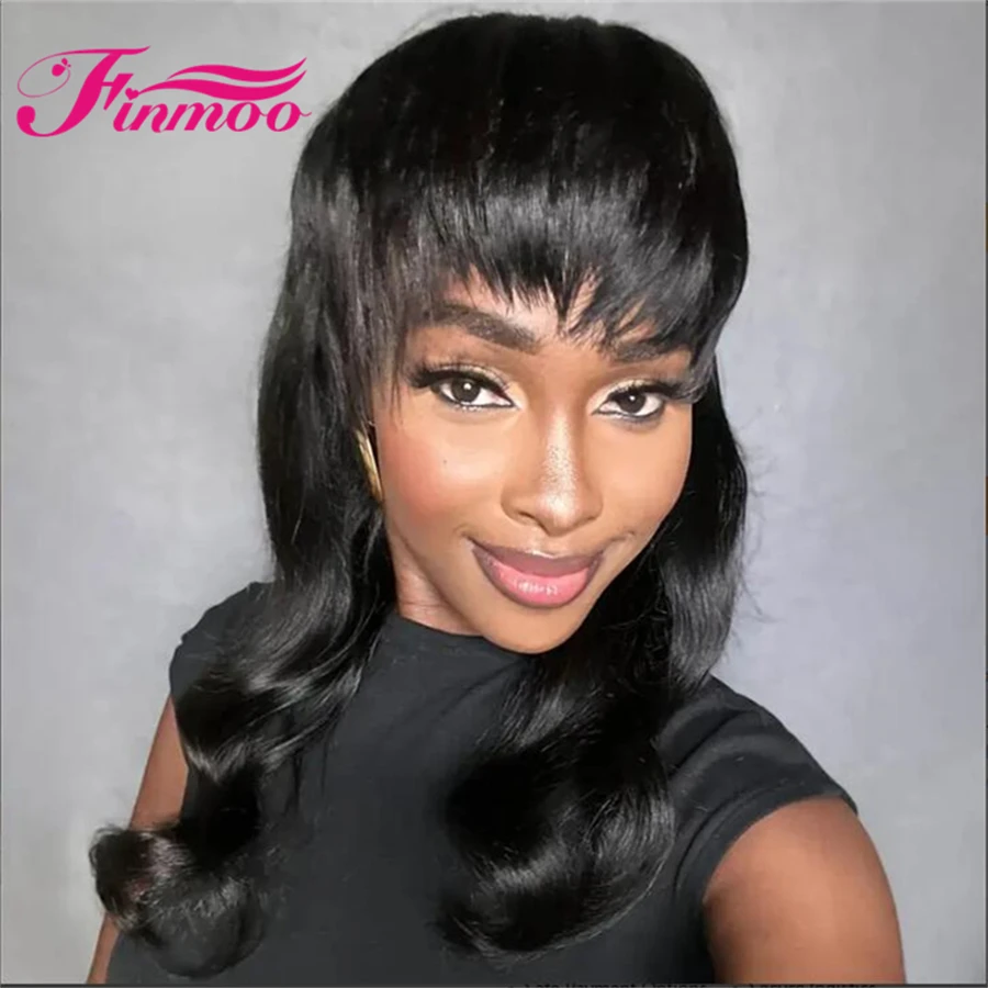 Mullet Glueless Wig Human Hair Ready To Wear Pixie Wig Full Machine Made Wig Body Wave Human Hair Wigs For Women With Bang