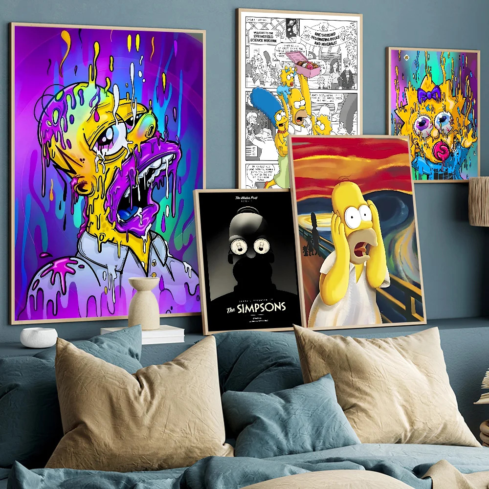 Cartoon T-The Cool S-Simpsons Classic Vintage Posters Whitepaper Prints Posters Artwork Kawaii Room Decor