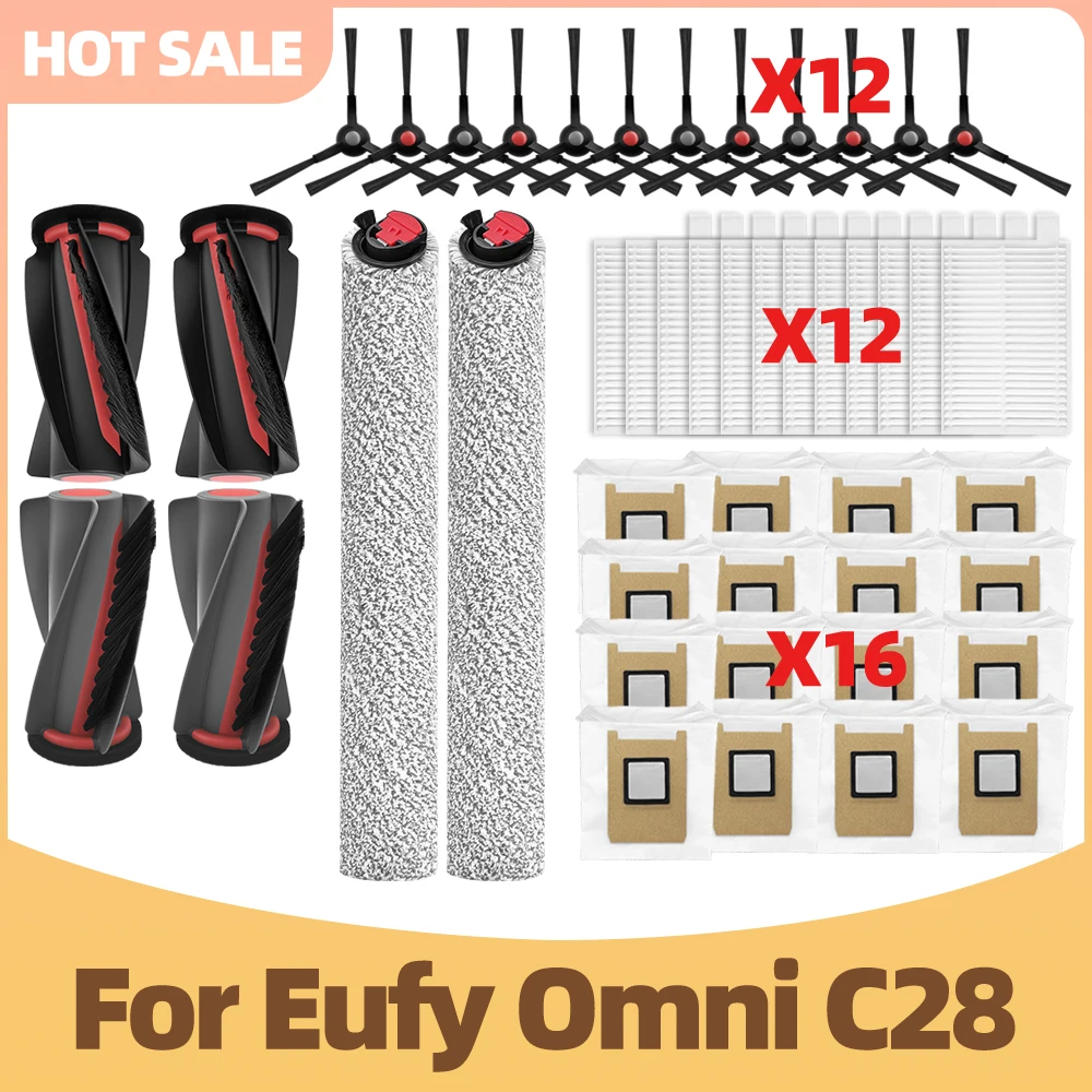 Kompatibel für Eufy Omni C28 /Eufy Omni X12 Pro Staubsauger Zubehör Hauptbürste Seitenbürste Staubbeutel Ersatzteile