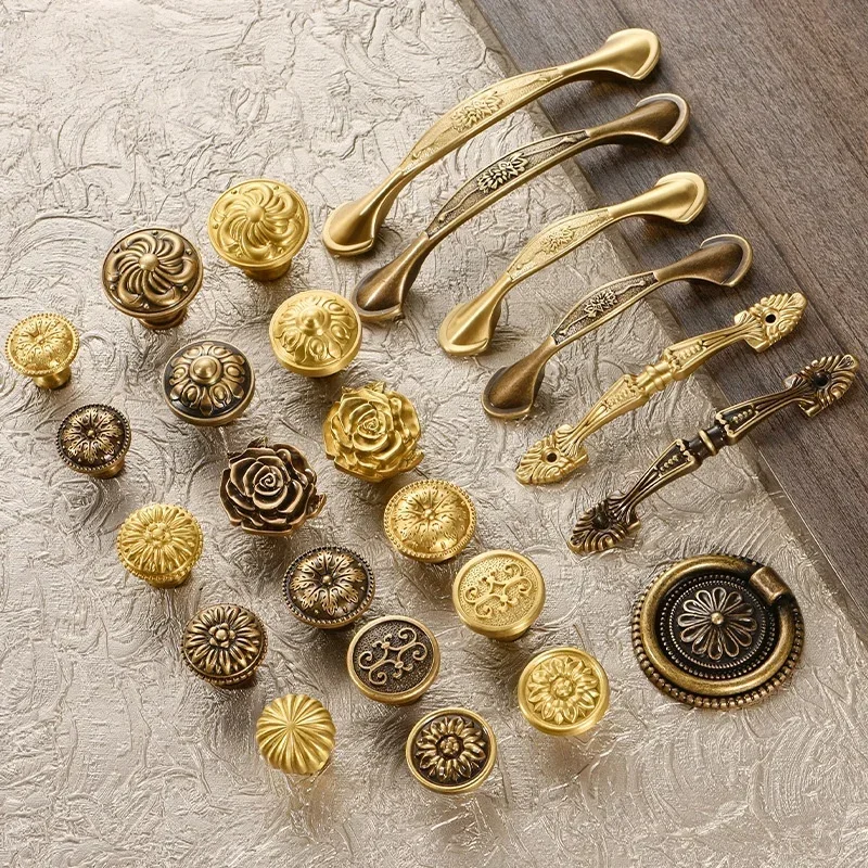 Solid Brass Cabinet Handles Desk Drawer Pull Furniture Door Knob for Drawer Knob European Furniture Hardware Kitchen Accessories