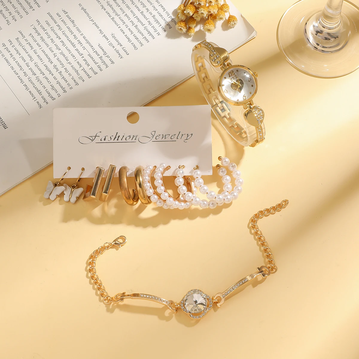 أزياء الماس المحبة القلب القرص الصلب الفرقة المرأة كوارتز ساعة مجوهرات مجموعة 12 قطعة مجموعة لعطلة هدية يوم #4