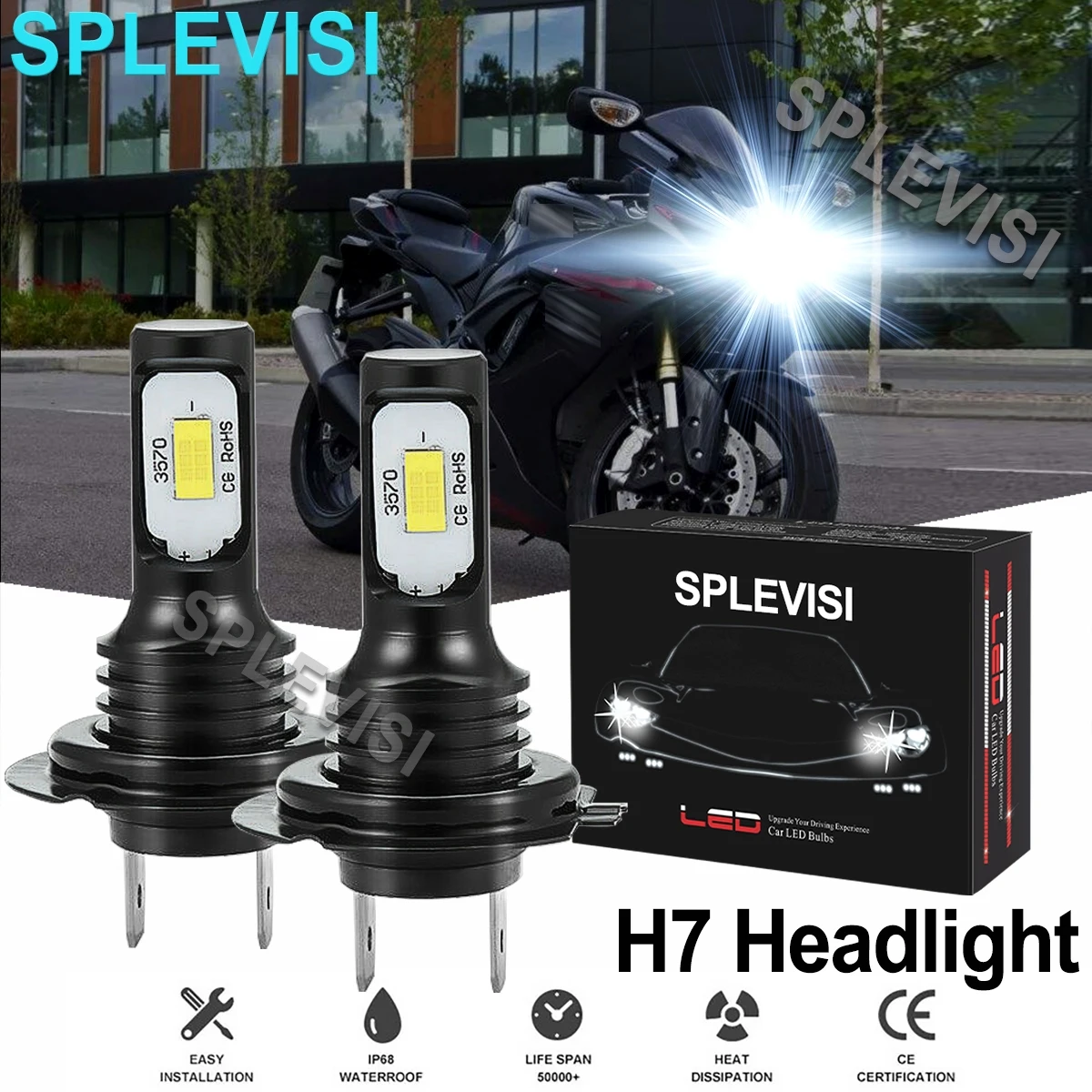 

2x70W 6000K white Motorcycle LED Headlight Kit For Suzuki Bandit 1250S GSXR600 GSXR750 GSX1300R led moto