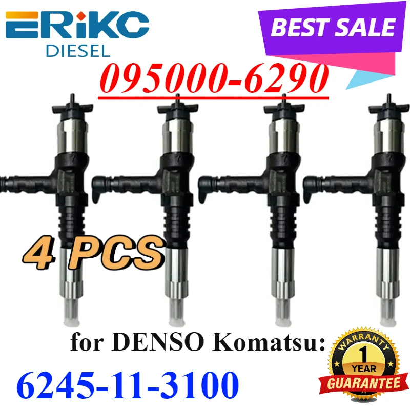 4PC 095000-6290 6245-11-3100 Common Rail Injector Engine Pump Nozzle for DENSO Komatsu 6D170 RF7J-13-H50 6245113100 RF7C-13-H50