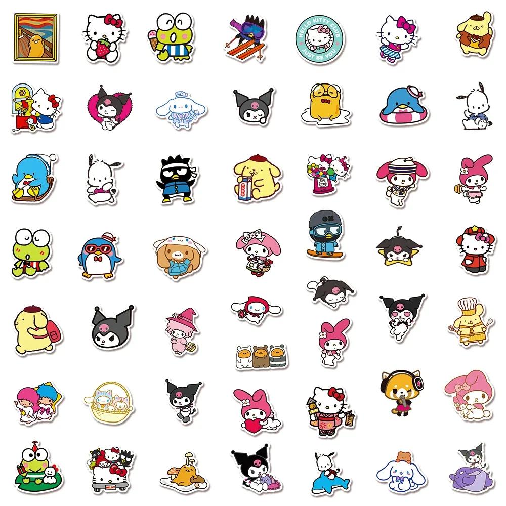 100 Stück gemischte süße Sanrio-Aufkleber Cinnamoroll Hello Kitty Kuromi Aufkleber Telefon Gepäck Laptop Gitarre Aufkleber Kinderspielzeug