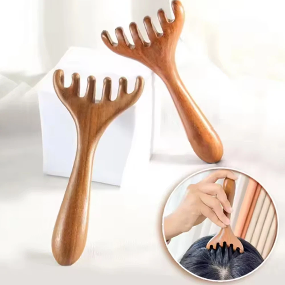 Six-Claw Massage Comb Natural Sandalwood Massage Comb Deer Antler Scraping Massager Whole Body Scalp Promote Blood Circulation