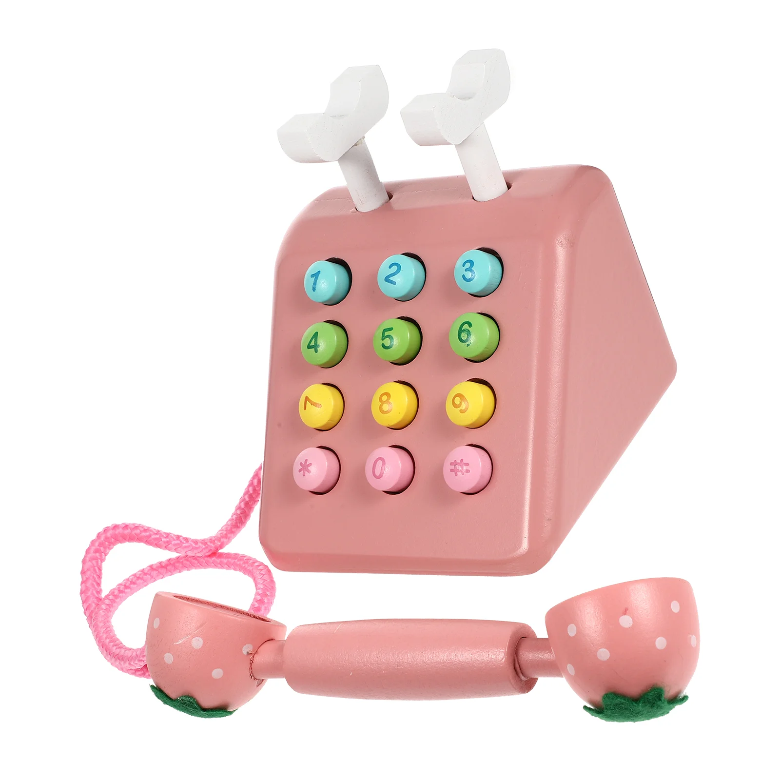 Wooden Telephone Cognitive Toy Role Play Simulation Realistic Kids Cartoon Pretend Retro Children