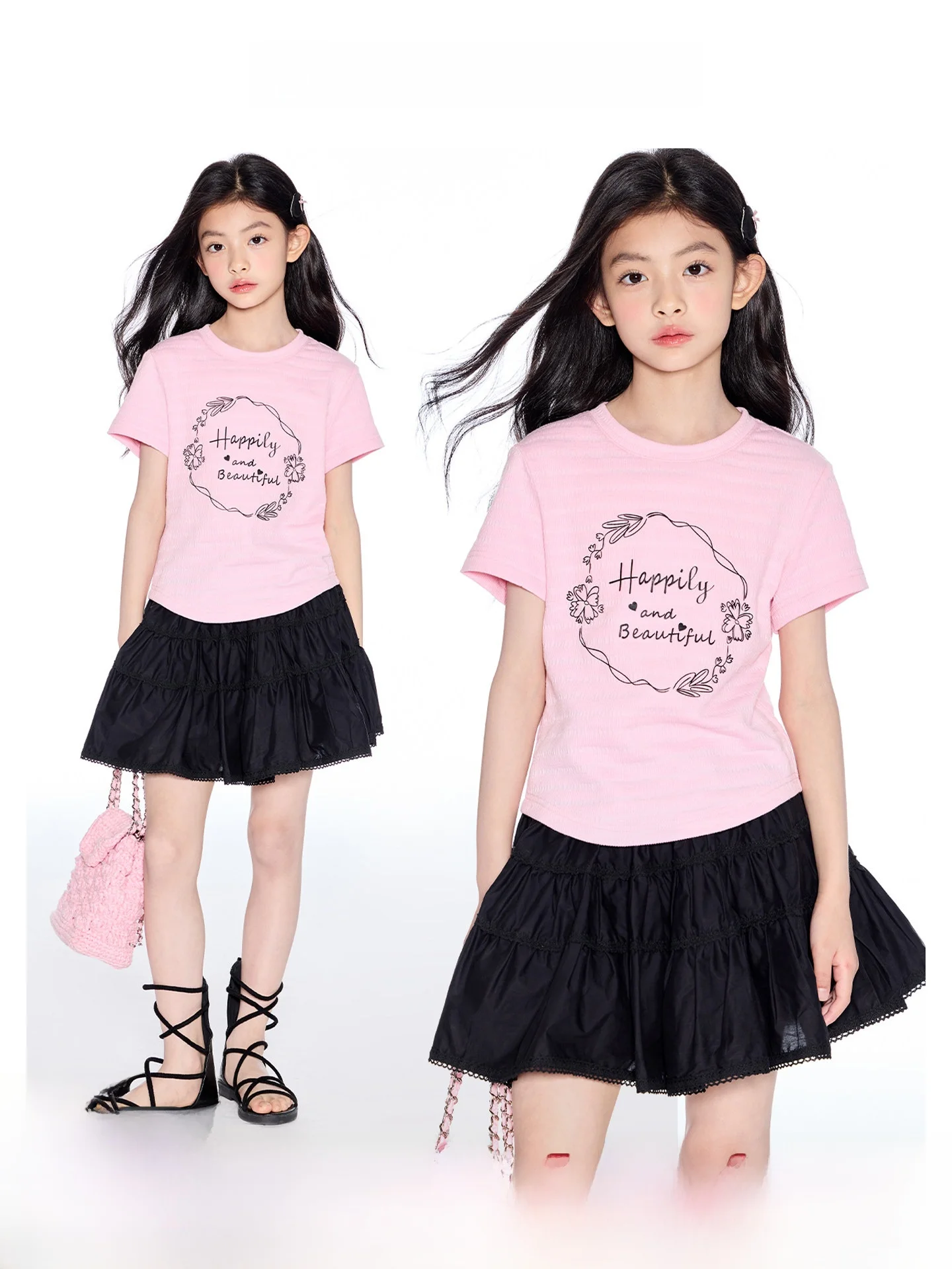 opennunu-girls'-short-sleeve-t-shirt-textured-shoulder-summer-short-style-mid-to-large-children's-top-casual-fitting-round-neck
