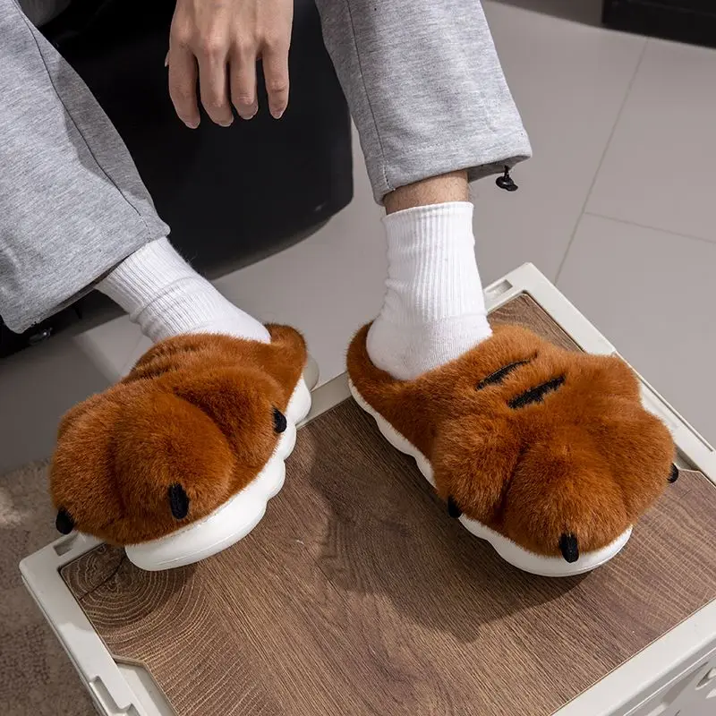 

Unisex White Tiger Claw slippers Creative Men Women Funny Fur Shoes Deisgner Fuzzy Fluffy Paw Slides Shoes Ladies Indoor Mules