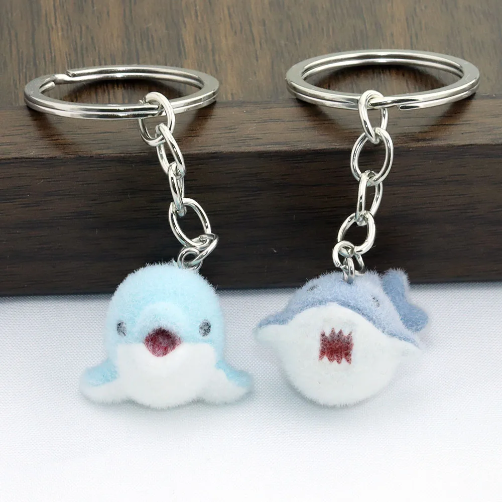 1Pcs Flocked Whale Shark Small Pendant Cute Resin 3D DIY Keychain Bag Charm Phone Strap Gift for Friends
