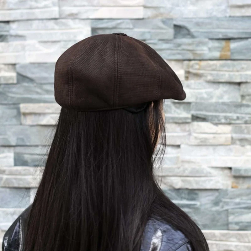 Retro Genuine Leather Fur Hat Cap Fur beret Warm winter Wool Women/Men Padding Brand New Hunting Cap/Hat Ear Flap