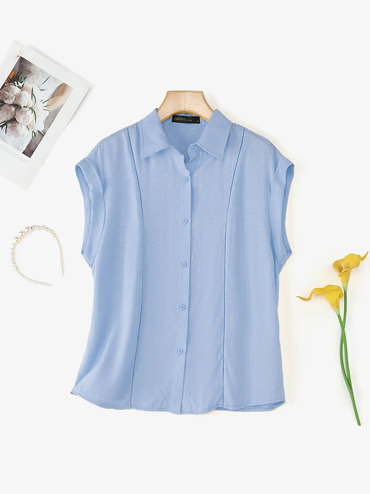 

2025 ZANZEA Summer Blouse Stylish Office Shirt Women Lapel Neck Sleeveless Tops Female OL Work Shirt Casual Solid Buttons Blusas