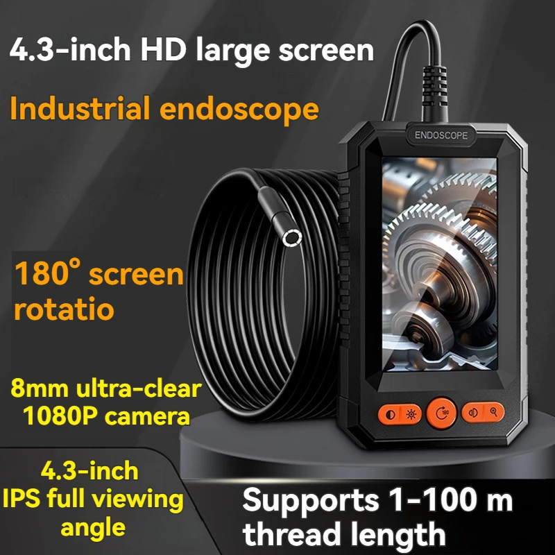 

200W Pixel Industrial Endoscope 1080P 4.3 Inch LCD Endoscope Inspection Camera with 8mm IP67 Waterproof Snake Camera for Car