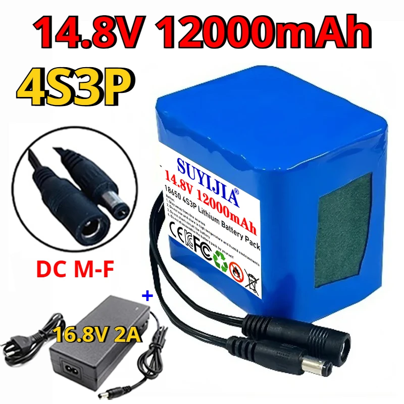 

Перезаряжаемый литиевый аккумуляторный блок 4S3P 14,8 В 12000 мАч 18650, 14,4 В 12 Ач со встроенной интеллектуальной системой BMS + зарядное устройство 16,8 В 2 А.