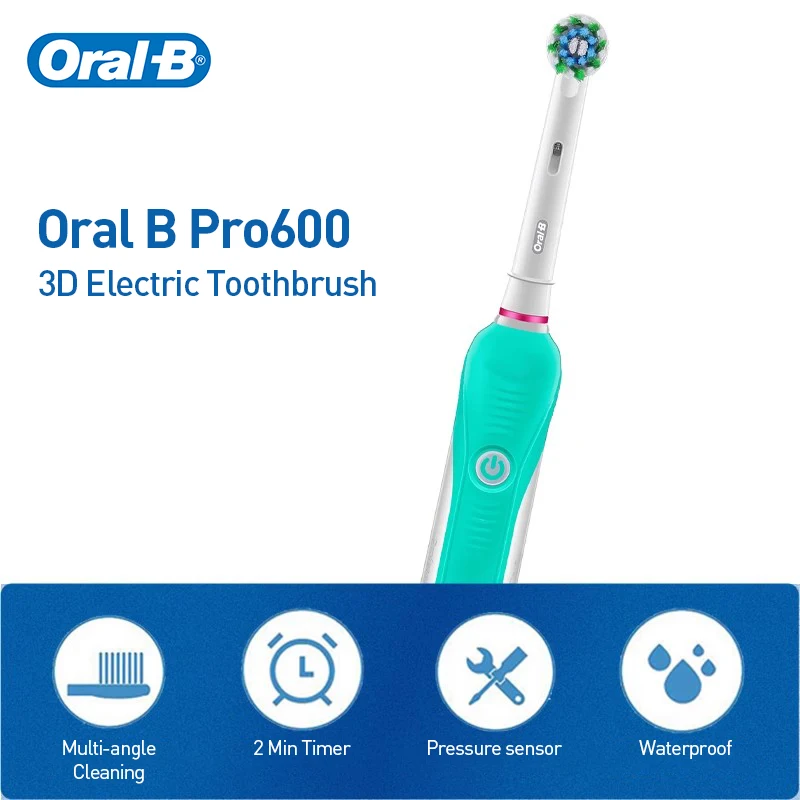 Oral B Electric Toothbrush Pro600 3D Action Daily Clean Pressure Sensor Gum Care Waterproof Rechargeable 7-Day Battery Life