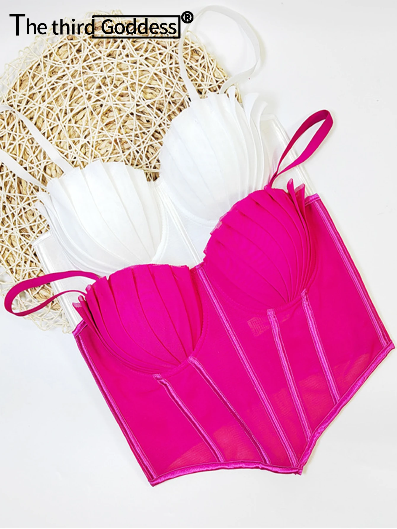 

Сексуальный черно-белый сетчатый корсет-топ для женщин, летний, без рукавов, с косточками, прозрачный, с открытой спиной, топ-бюстье, 2025