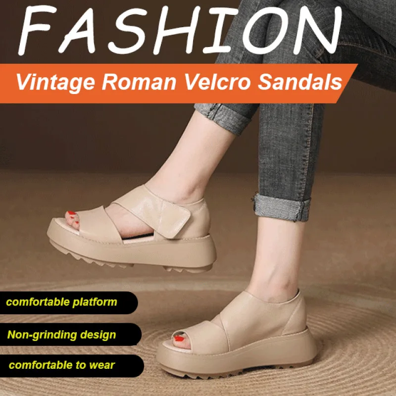 Women\'s Soft Muffin Sandals Breathable Retro Roman Sandals Thick Bottom Roman Women\'s Sandals