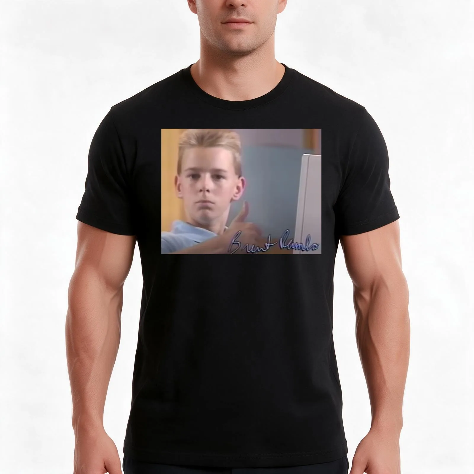 Brent Rambo T-Shirt, Summer Casual Cotton Tee, Oversized Streetwear Tops, Vintage Graphic Print, Loose Fit Short Sleeve