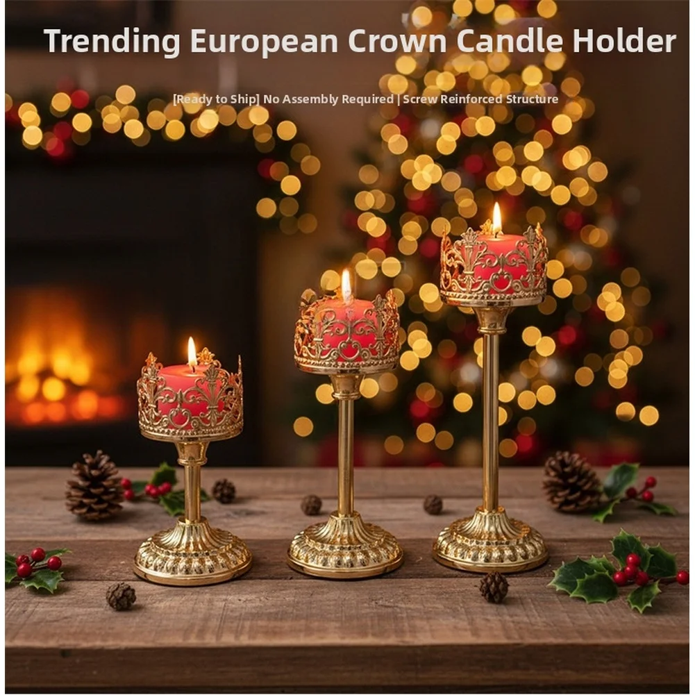 1PC Golden Hollow Crown Candle Holders 3 Piece Set European Style Large Candle Cover -Retro Hollow Crown Candle Holder
