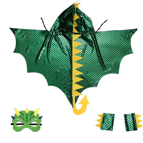 Unisex Green Dinosaur Cape Dragon Hooded Cloak Halloween Costumes Christmas Fancy Cloak Role Play Costumes Boys Girls