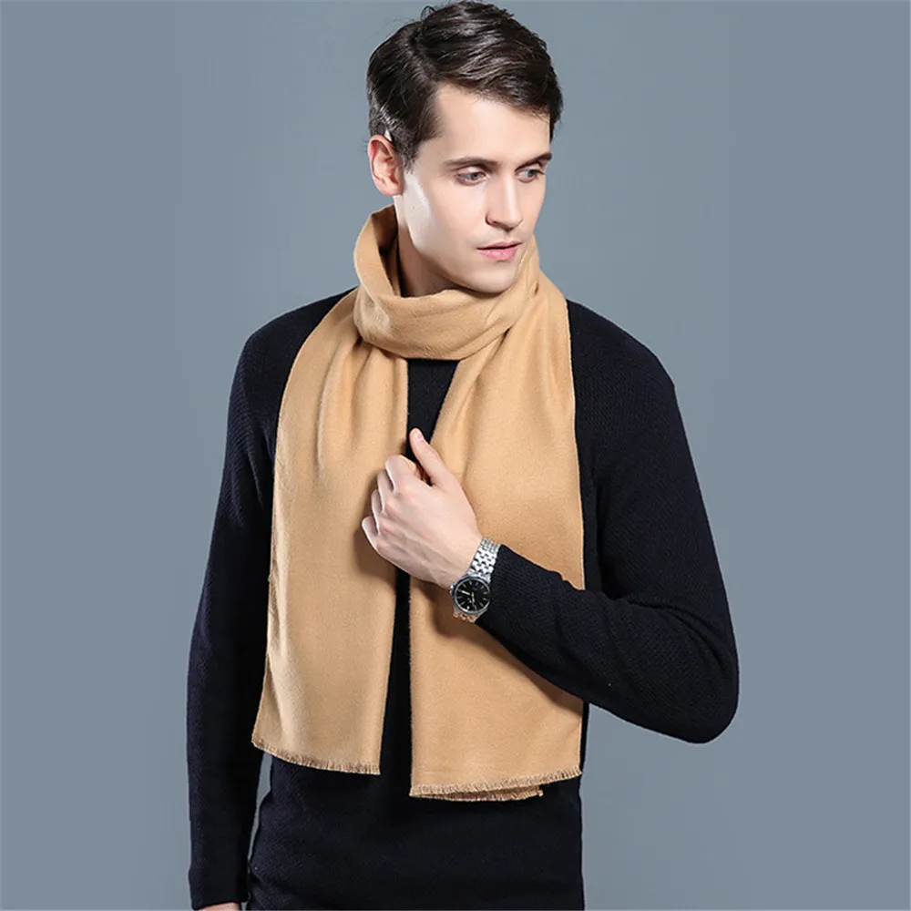 Fashion Men Soild Color Cashmere Scarf Winter Thicken Warm Pashmina Shawl Man Black Gray Casual Scarves Tassel Foulard Bufanda