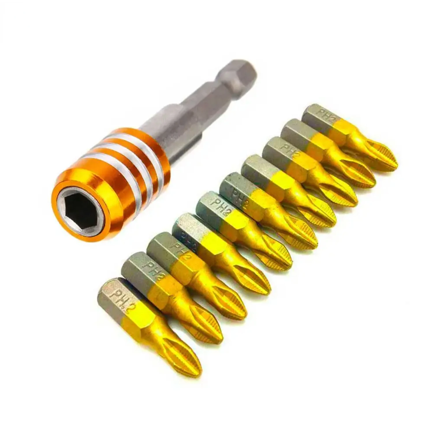 Efficient and reliable set of 10pcs anti-slip coated PH2 screwdriver drill bits with 1/4