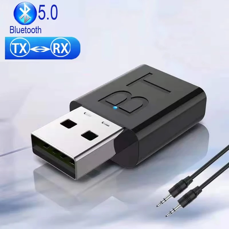 2 em 1 sem fio usb bluetooth 5.0 transmissor receptor mini 3.5mm aux adaptador de música estéreo para rádio do carro tv fones de ouvido de dente azul