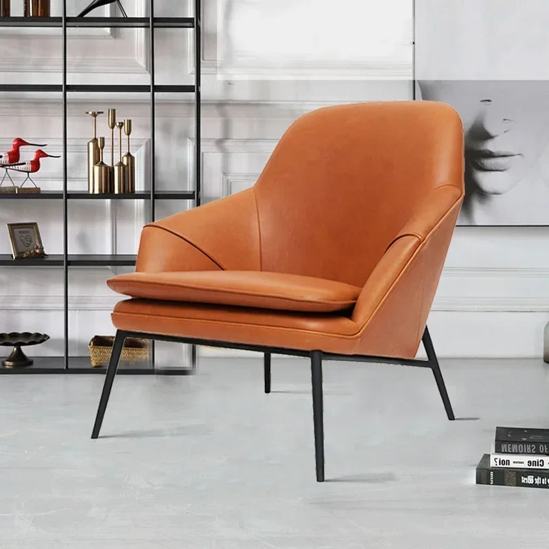 

m Modern simple armchair PU leather iron frame for living room Nordic style leisure chair m