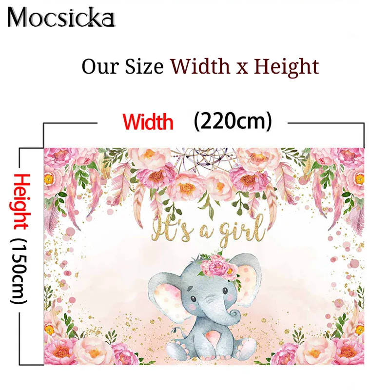 É uma menina chá de bebê pano de fundo bonito elefante dreamcatcher pena rosa flores fotografia fundo bolo mesa decoração banner