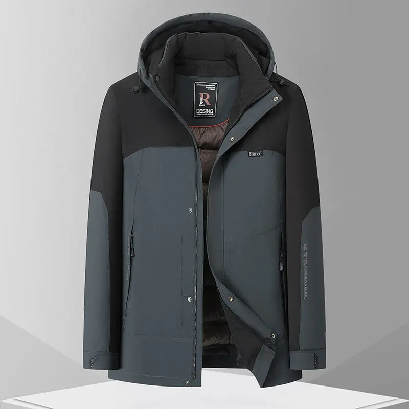 New Arrival Fashion Suepr Large Winter Male Youth Color Blocked Hooded Detachable Down Jacket Plus Size LXLXXL3XL4XL5XL6XL7XL8XL