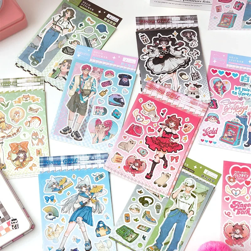 Shining Gril Cartoon Stickers, Sweet Style Ins Korean Girl Sweet Cool Stickers