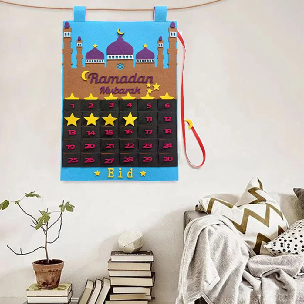 

Ramadan Countdown Calendar Premium Felt Hanging Ornament Wall Decor Festival Decoration Home Party Accessory Printing