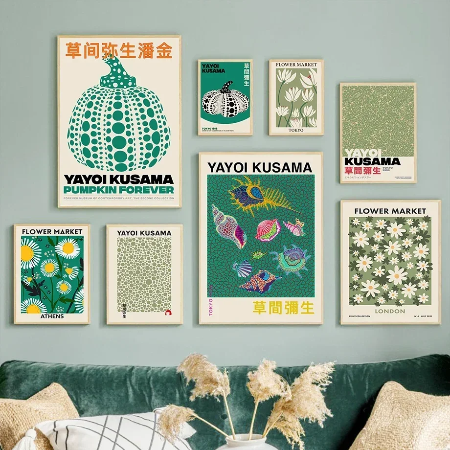 Yayoi Kusama Wall Art Canvas Pumpkin Shell Conch Flowers Canvas Painting Nordic Posters and Prints Room Decor