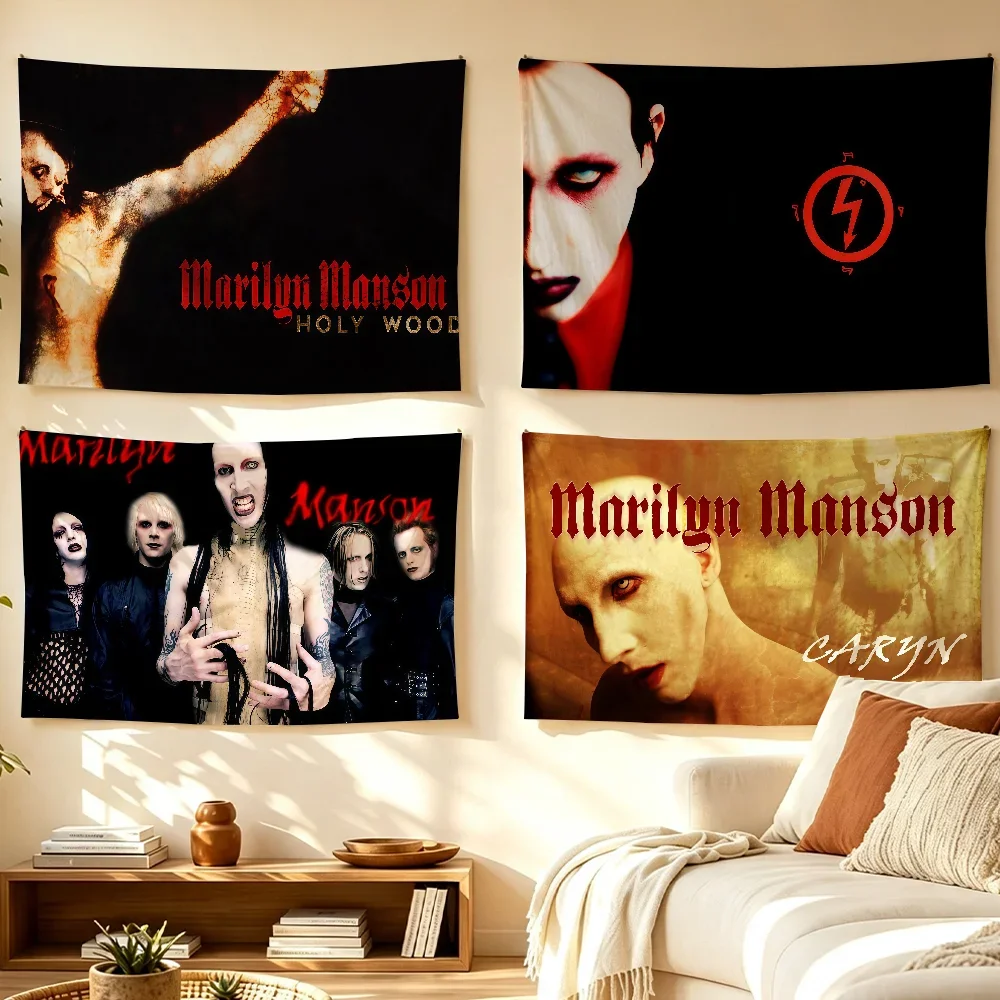 Rock Band M-Marilyn M-Manson-S flag Room Decoration Wall Tapestry Hanging Aesthetic Bedrooms Advertising Banner