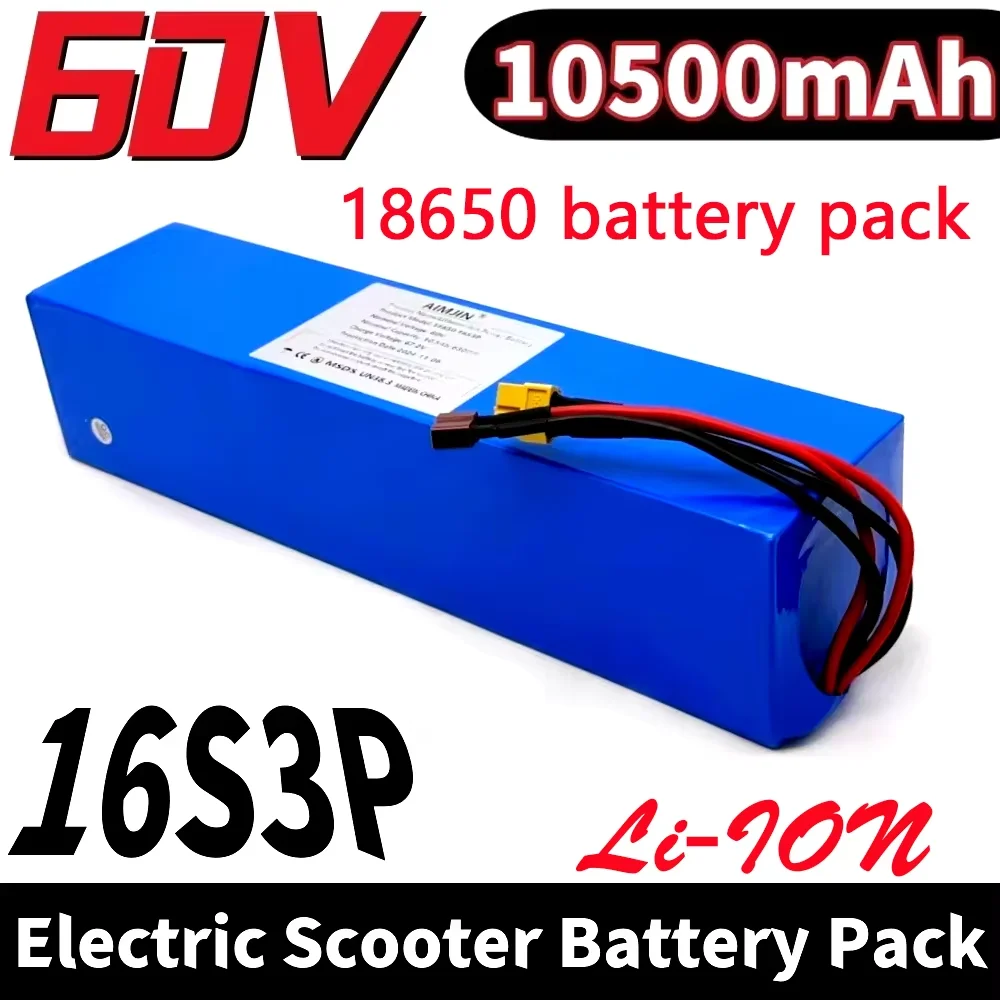 

60V 10500mAh 18650 battery 16S3P Lithium Battery Pack With BMS 800-1200W High-power Motor For 67.2V Electric Scooter