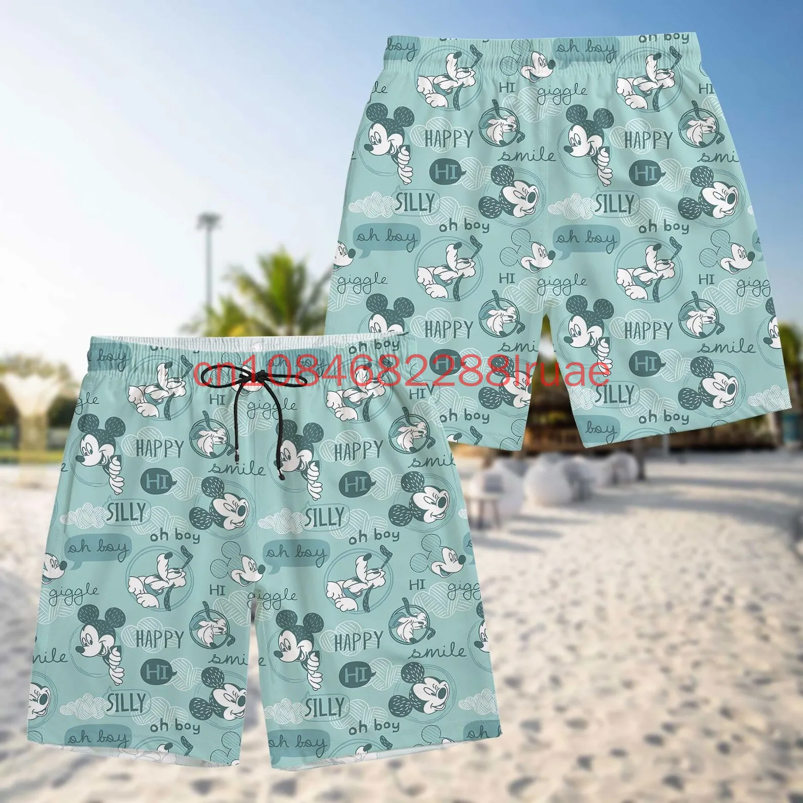 

Рубашка на пуговицах с Микки и Минни, шорты с 3D принтом, летние мужские и женские купальники, пляжная мода, повседневные шорты