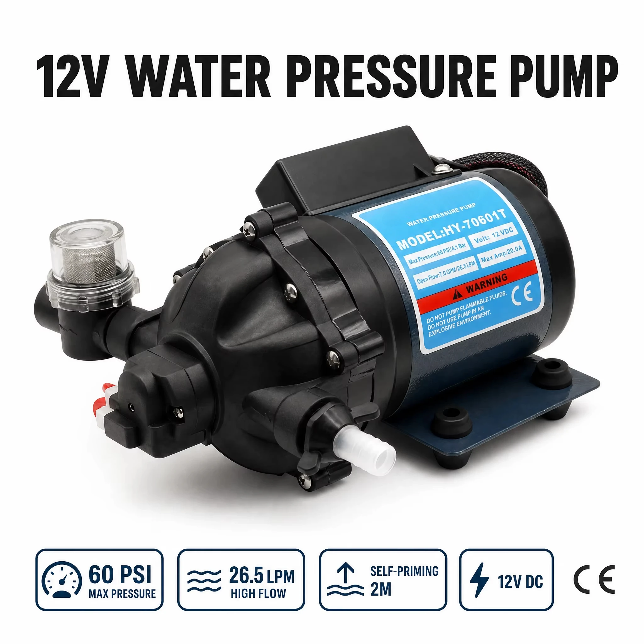 Compact Portable 12V Water Pressure Pump 7 GPM 60 PSI DC Booster Pump For Agricultural Spraying