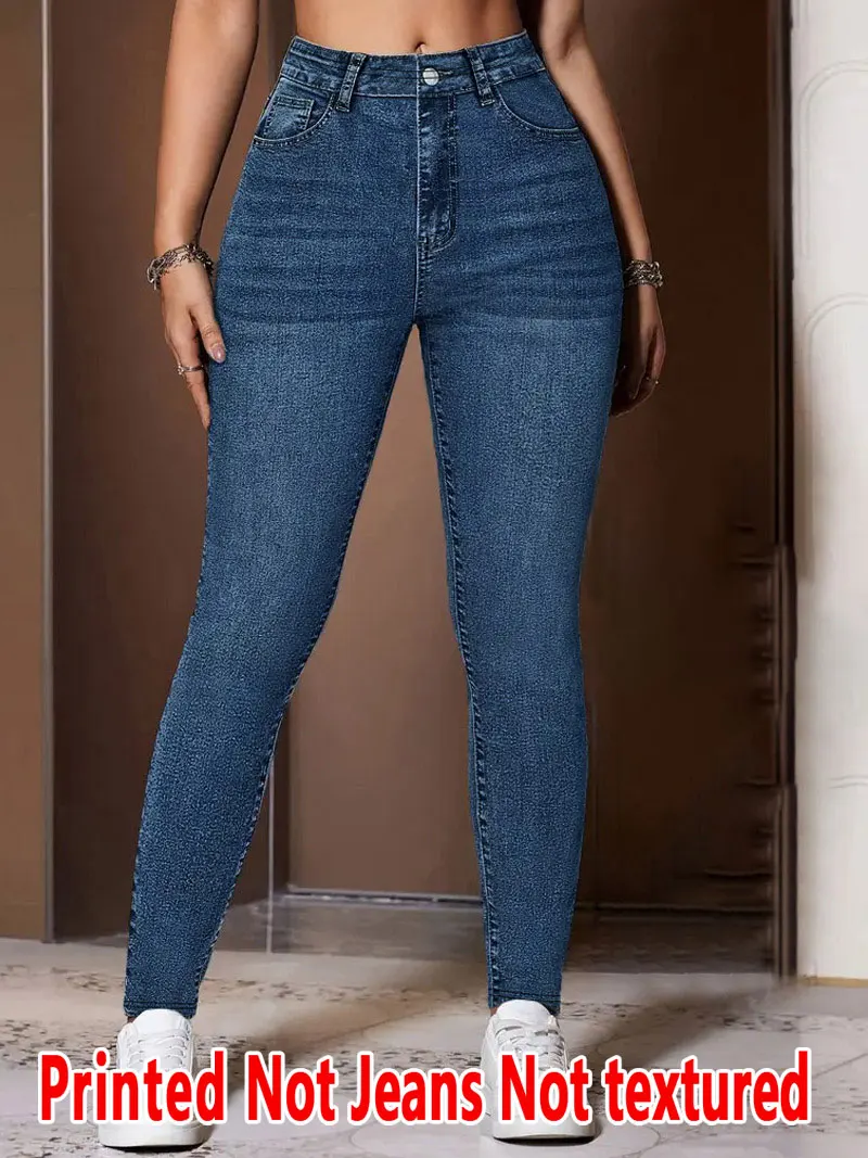 1136  Ladies Printed Tight Pants Non- Denim Fabric Cowgirl Hole Print Base Pants Wearable All Seasons